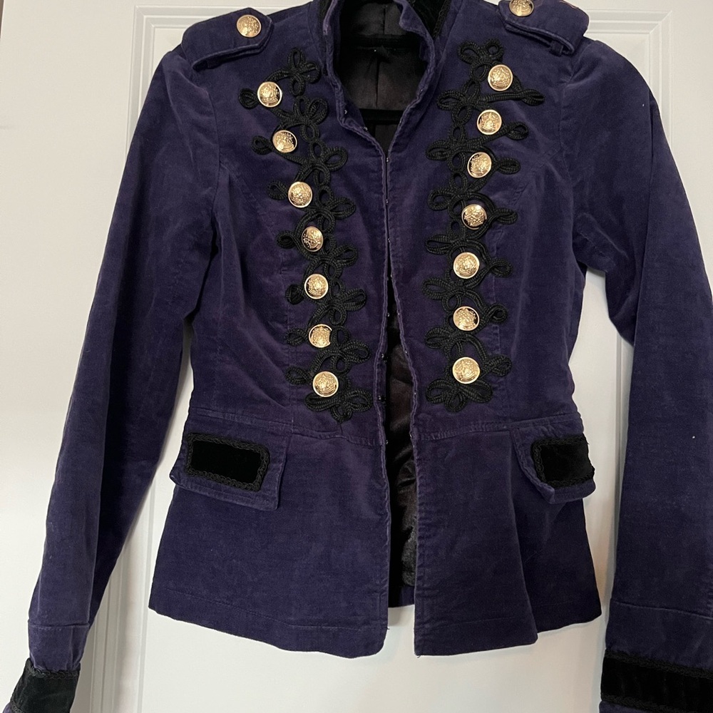 Le chateau Military-Style Velvet Jacket in Deep Navy/Purple - Picture 5 of 5